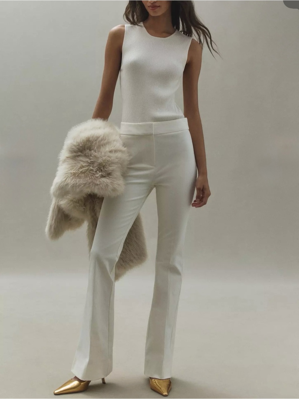Derek Lam 10 Crosby Ivory White High Rise Slim Flare Pants Trousers 6 NWT